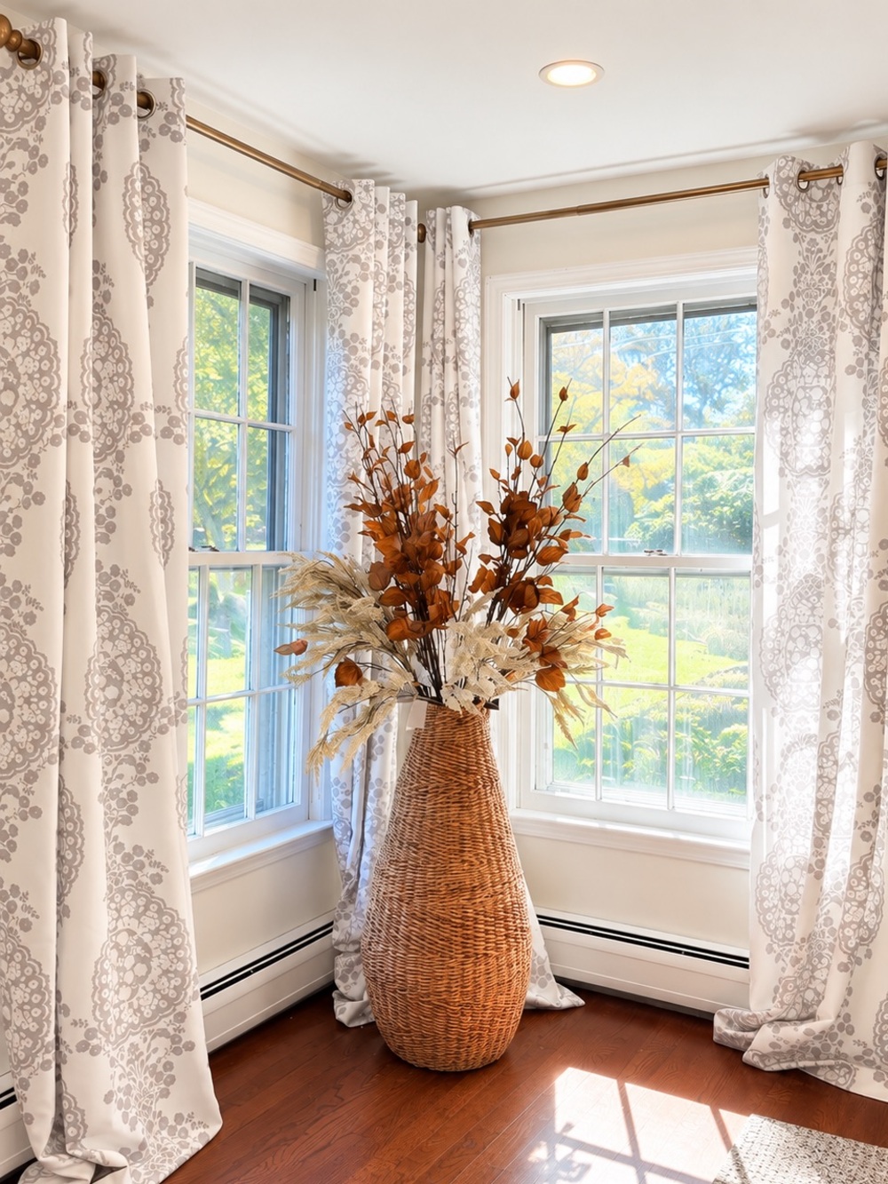 Gray & White Medallion Curtains - 4 sets (8 panels)